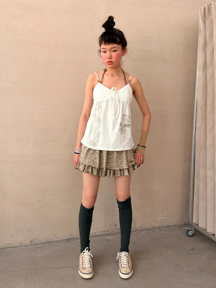 Achihara Butterfly V-neck Cropped Shoulder Strap Women&