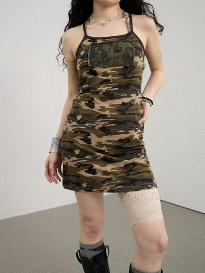 Achihara Camouflage Patchwork Strap Dress