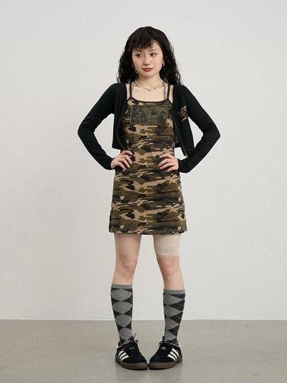 Camouflage Patchwork Strap Dress