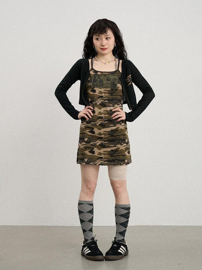 Achihara Camouflage Patchwork Strap Dress