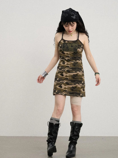 Camouflage Patchwork Strap Dress
