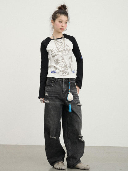Achihara Carbon Jeans 2025 New Wide Leg Distressed Stacked Denim Pants