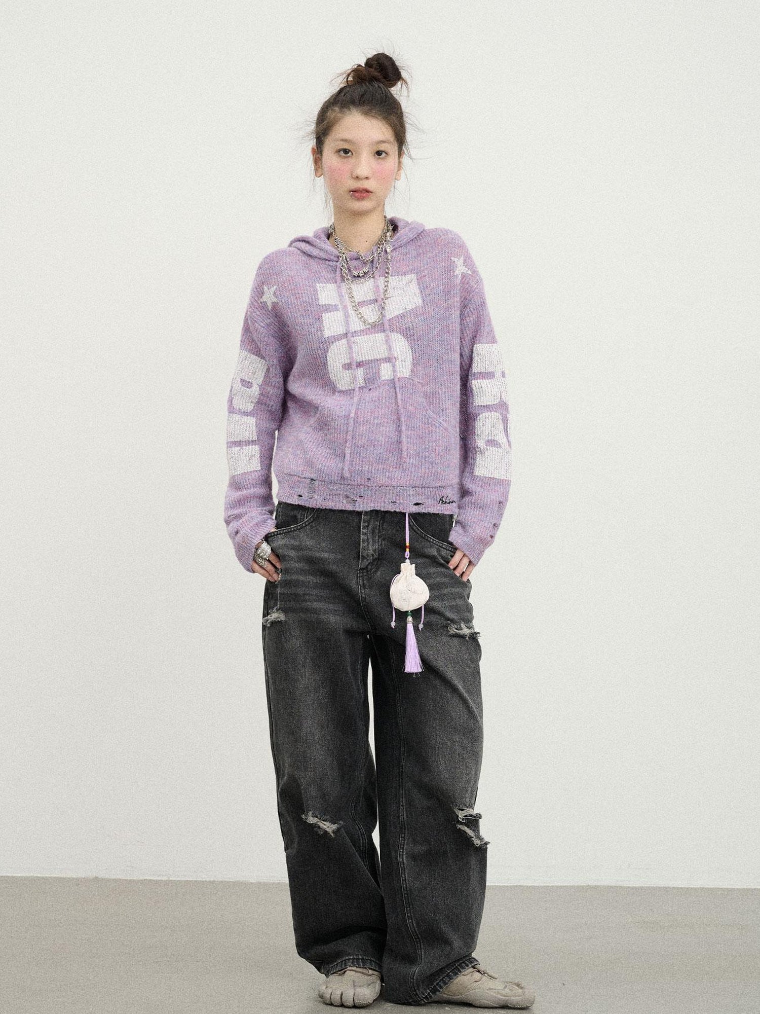 Achihara Carbon Jeans 2025 New Wide Leg Distressed Stacked Denim Pants
