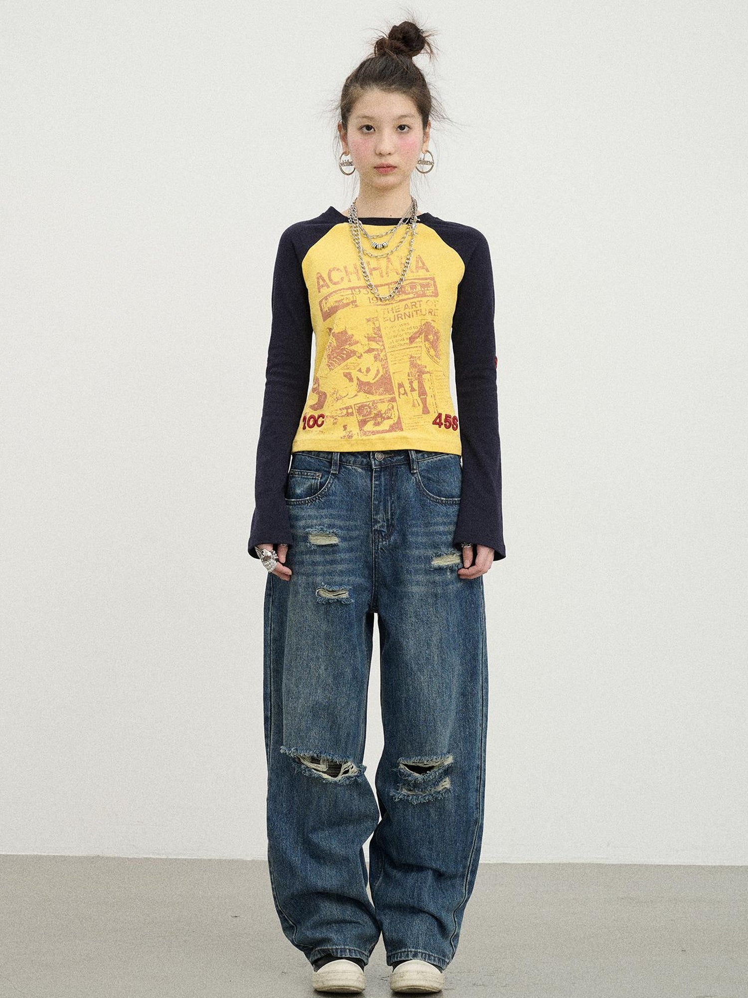 Achihara Carbon Jeans 2025 New Wide Leg Distressed Stacked Denim Pants