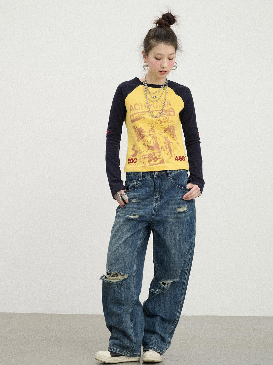 Carbon Jeans 2025 New Wide Leg Distressed Stacked Denim Pants