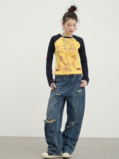 Achihara Carbon Jeans 2025 New Wide Leg Distressed Stacked Denim Pants