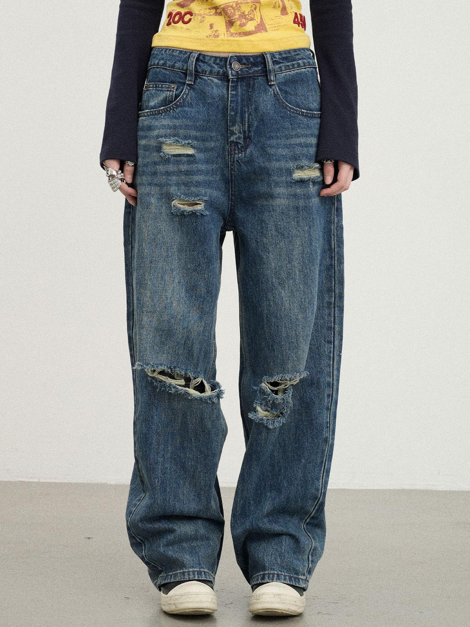 Achihara Carbon Jeans 2025 New Wide Leg Distressed Stacked Denim Pants