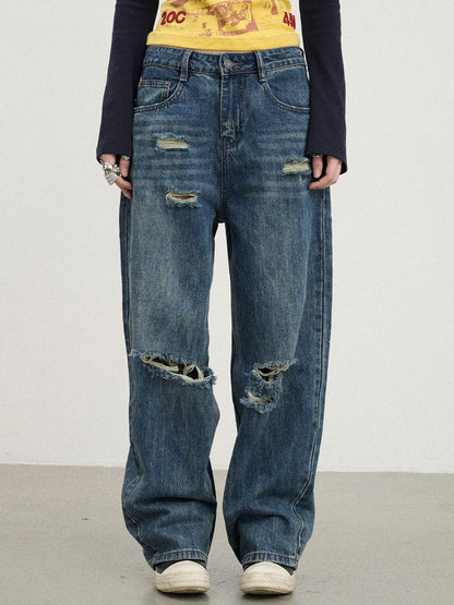 Achihara Carbon Jeans 2025 New Wide Leg Distressed Stacked Denim Pants