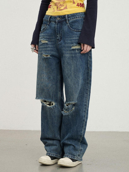 Achihara Carbon Jeans 2025 New Wide Leg Distressed Stacked Denim Pants