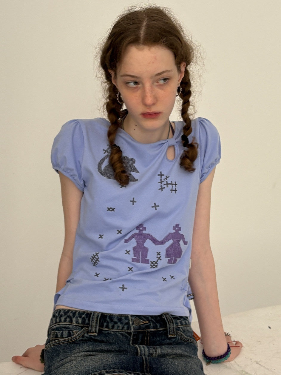 Achihara_Cartoon_Print_Bow_Neck_Cropped_Slim_Fit_Women&