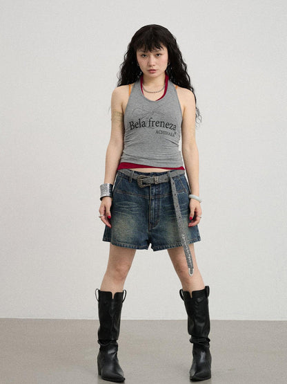 Achihara Century Ambiguity Knit Halter Top With Adjustable Straps