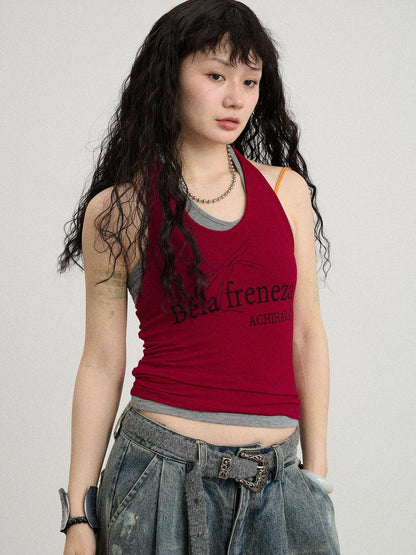 Achihara Century Ambiguity Knit Halter Top With Adjustable Straps