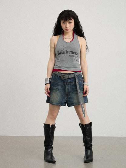 Achihara Century Ambiguity Knit Halter Top With Adjustable Straps