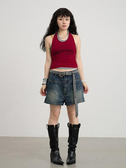 Achihara Century Ambiguity Knit Halter Top With Adjustable Straps