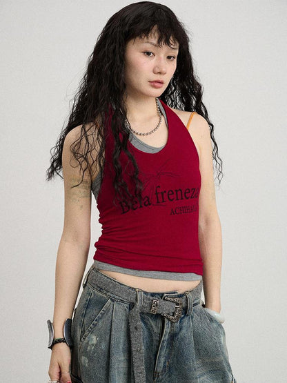 Achihara Century Ambiguity Knit Halter Top With Adjustable Straps