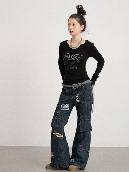 Achihara Chaos Spider Knit Tee V-Neck T-Shirt Long-Sleeve