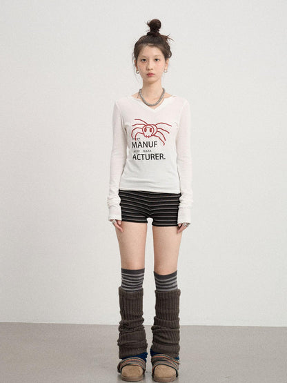 Achihara Chaos Spider Knit Tee V-Neck T-Shirt Long-Sleeve