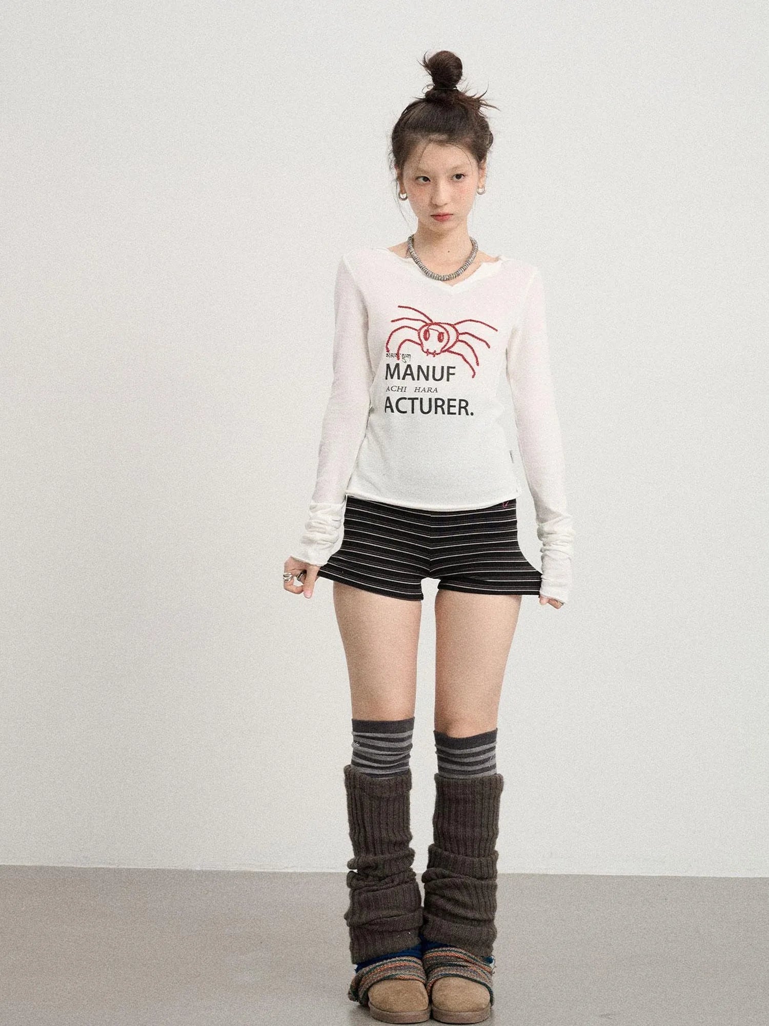 Chaos Spider Knit Tee V-Neck T-Shirt Long-Sleeve