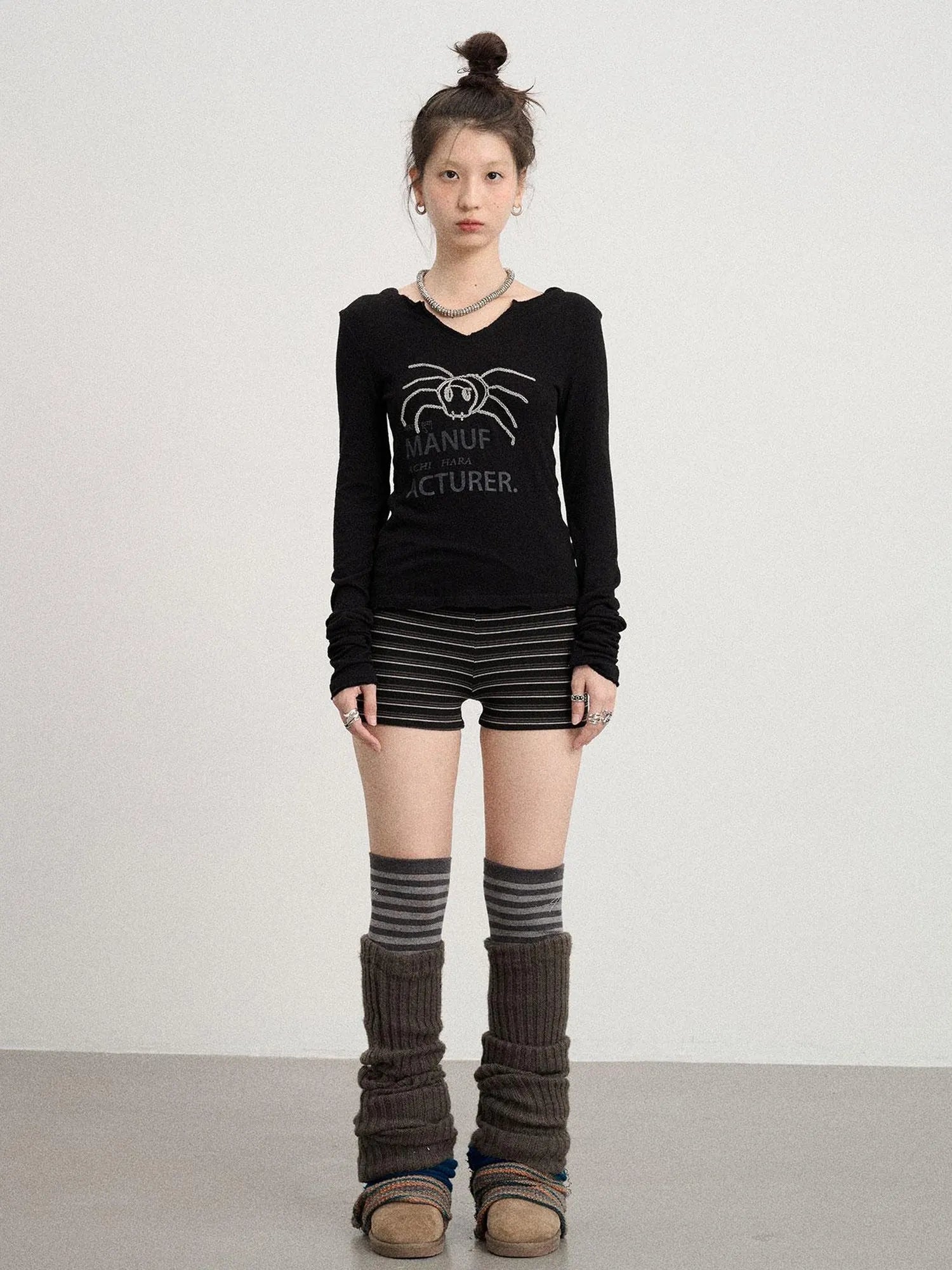 Chaos Spider Knit Tee V-Neck T-Shirt Long-Sleeve