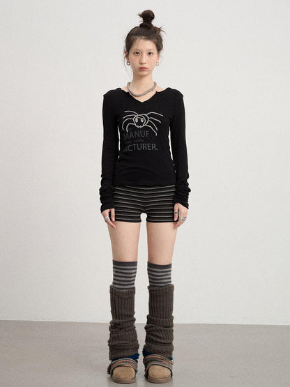 Achihara Chaos Spider Knit Tee V-Neck T-Shirt Long-Sleeve
