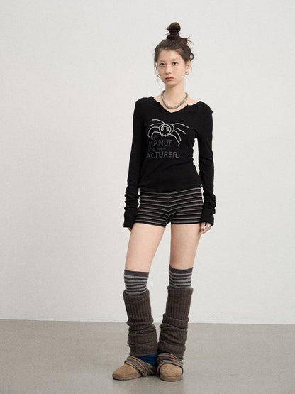 Achihara Chaos Spider Knit Tee V-Neck T-Shirt Long-Sleeve
