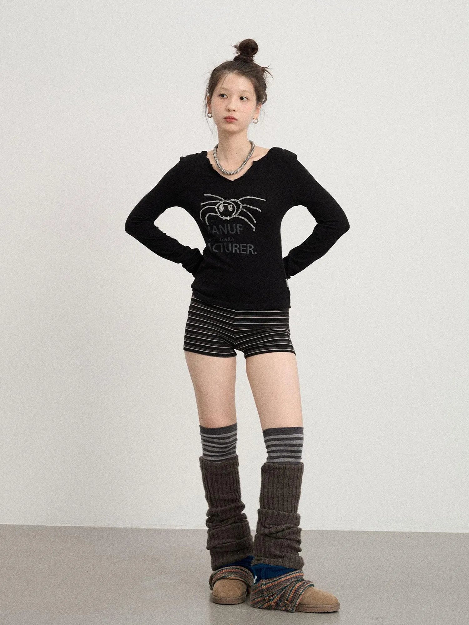 Chaos Spider Knit Tee V-Neck T-Shirt Long-Sleeve