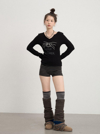 Achihara Chaos Spider Knit Tee V-Neck T-Shirt Long-Sleeve