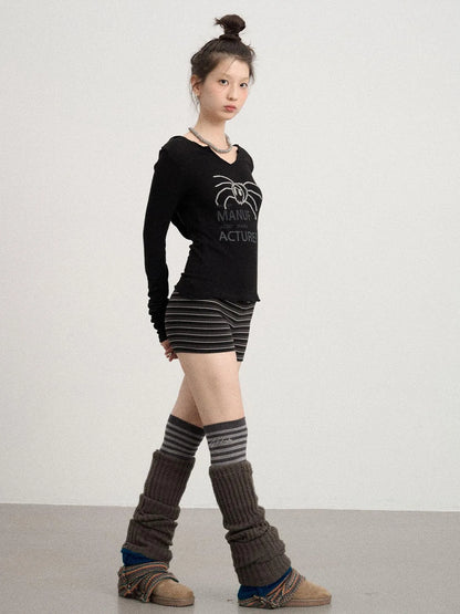 Chaos Spider Knit Tee V-Neck T-Shirt Long-Sleeve