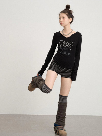 Chaos Spider Knit Tee V-Neck T-Shirt Long-Sleeve