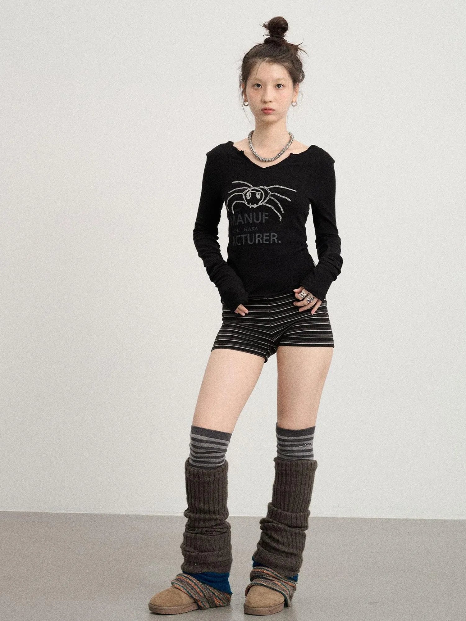 Chaos Spider Knit Tee V-Neck T-Shirt Long-Sleeve