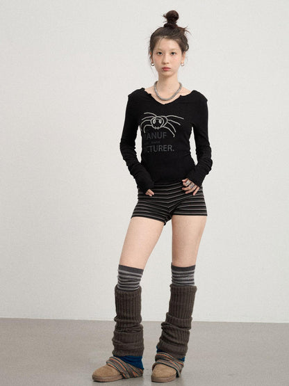 Achihara Chaos Spider Knit Tee V-Neck T-Shirt Long-Sleeve
