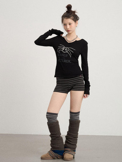 Achihara Chaos Spider Knit Tee V-Neck T-Shirt Long-Sleeve