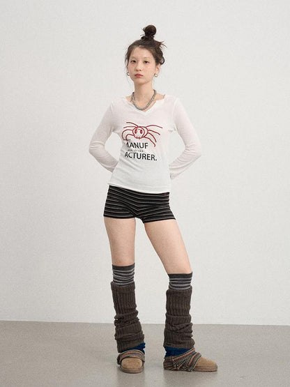 Achihara Chaos Spider Knit Tee V-Neck T-Shirt Long-Sleeve