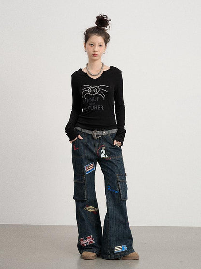 Achihara Chaos Spider Knit Tee V-Neck T-Shirt Long-Sleeve