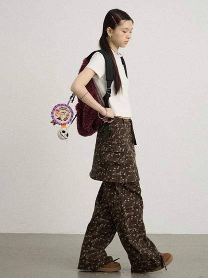 Chocolate Floral A-Line Utility Mini Skirt