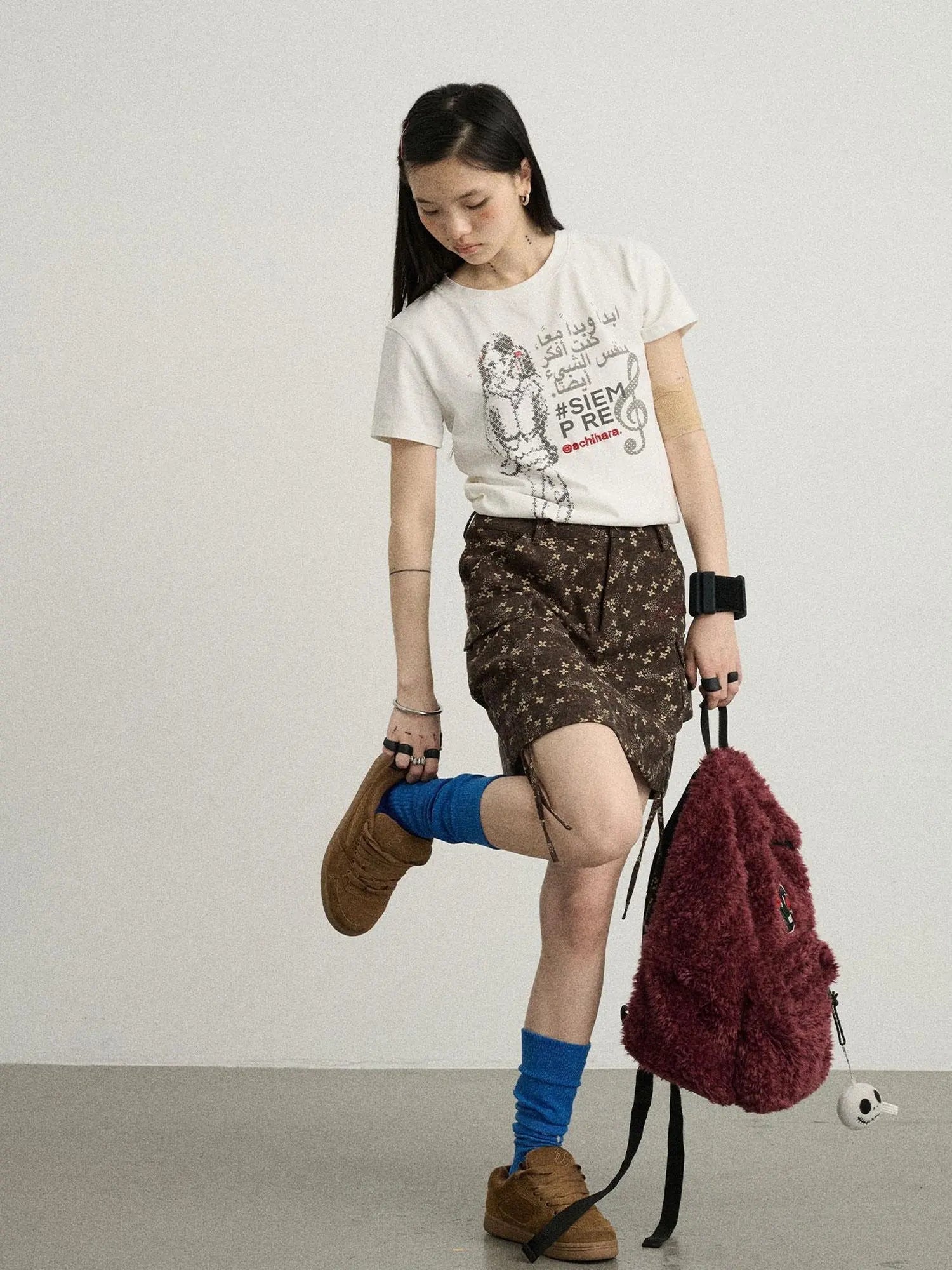 Chocolate Floral A-Line Utility Mini Skirt
