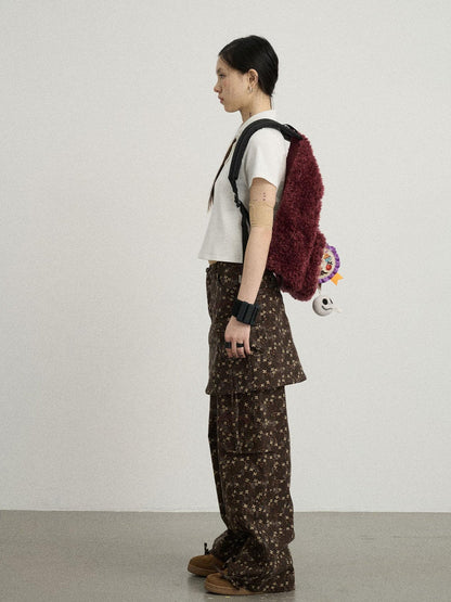 Achihara Chocolate Floral Print Wide Leg Trousers With Adjustable Hem