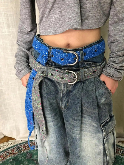 Chunky Knit Colorblock Waist Belt