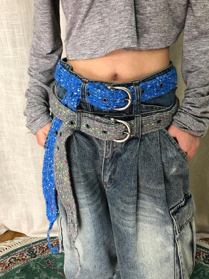 Achihara Chunky Knit Colorblock Waist Belt