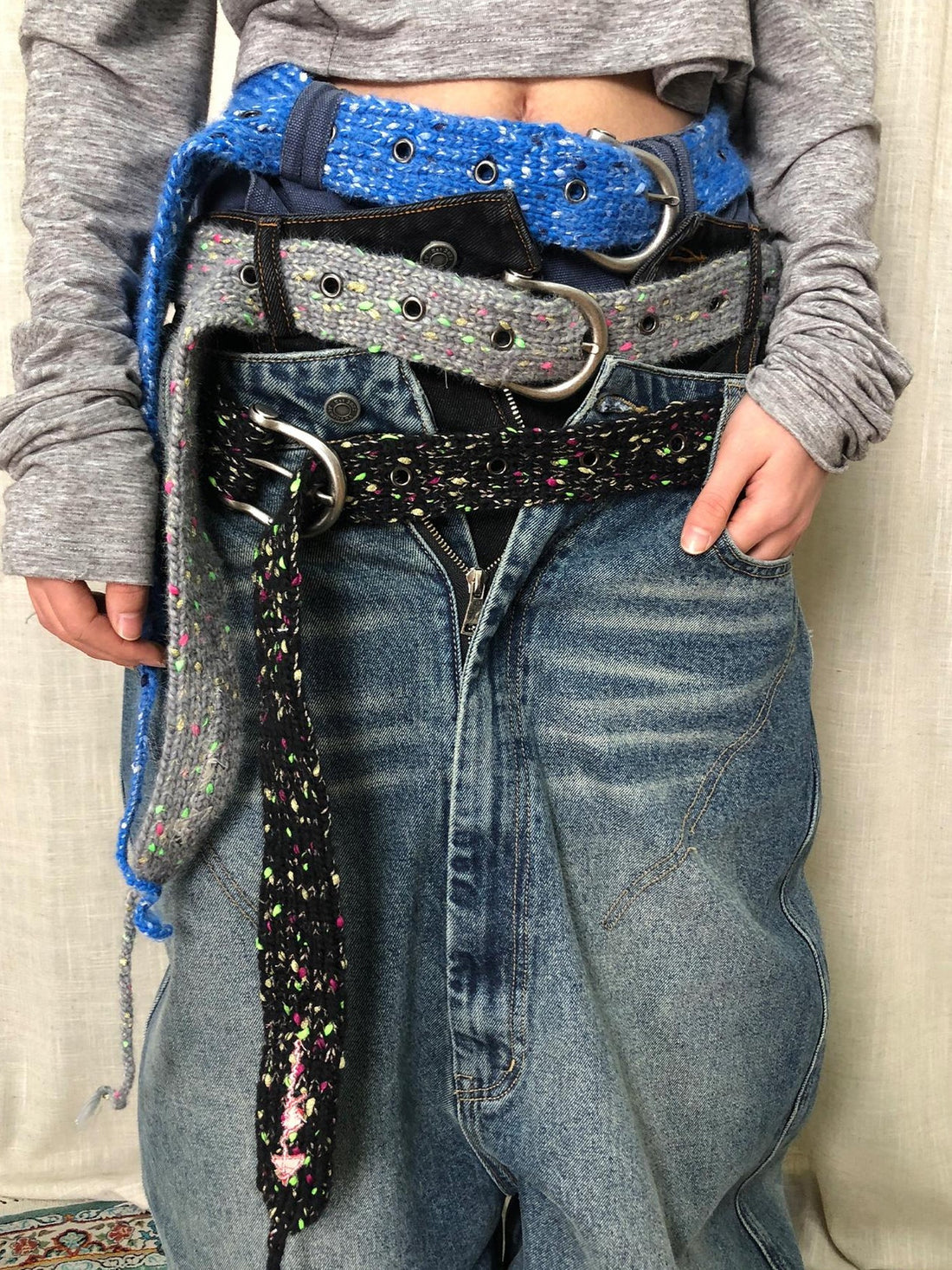 Achihara Chunky Knit Colorblock Waist Belt