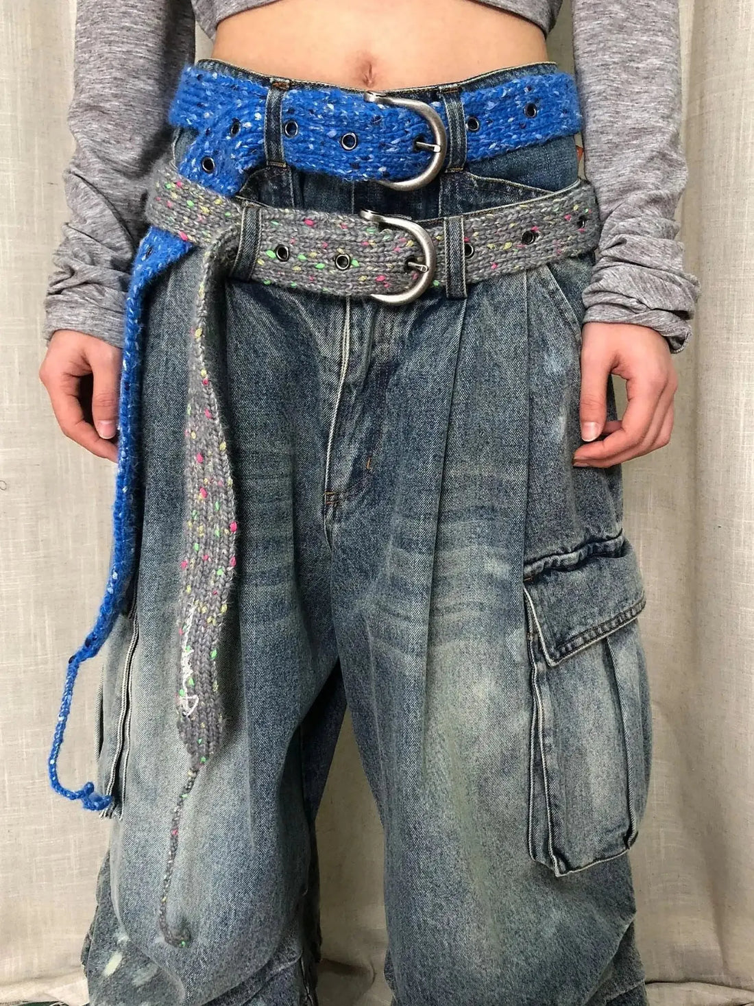 Chunky Knit Colorblock Waist Belt