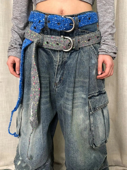 Chunky Knit Colorblock Waist Belt