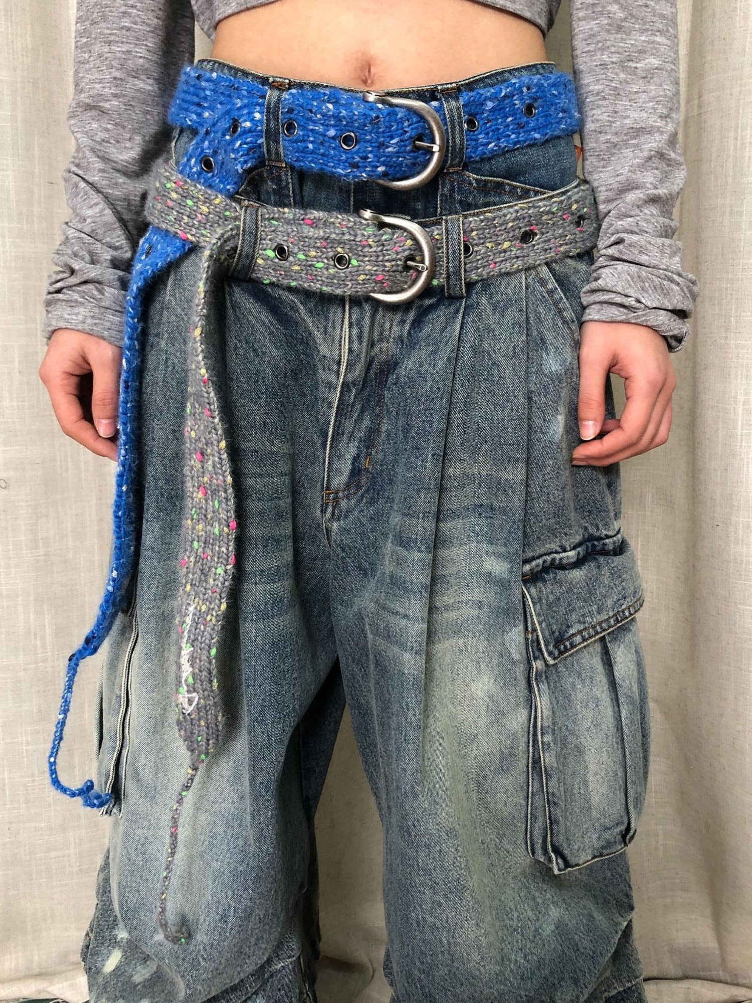 Achihara Chunky Knit Colorblock Waist Belt