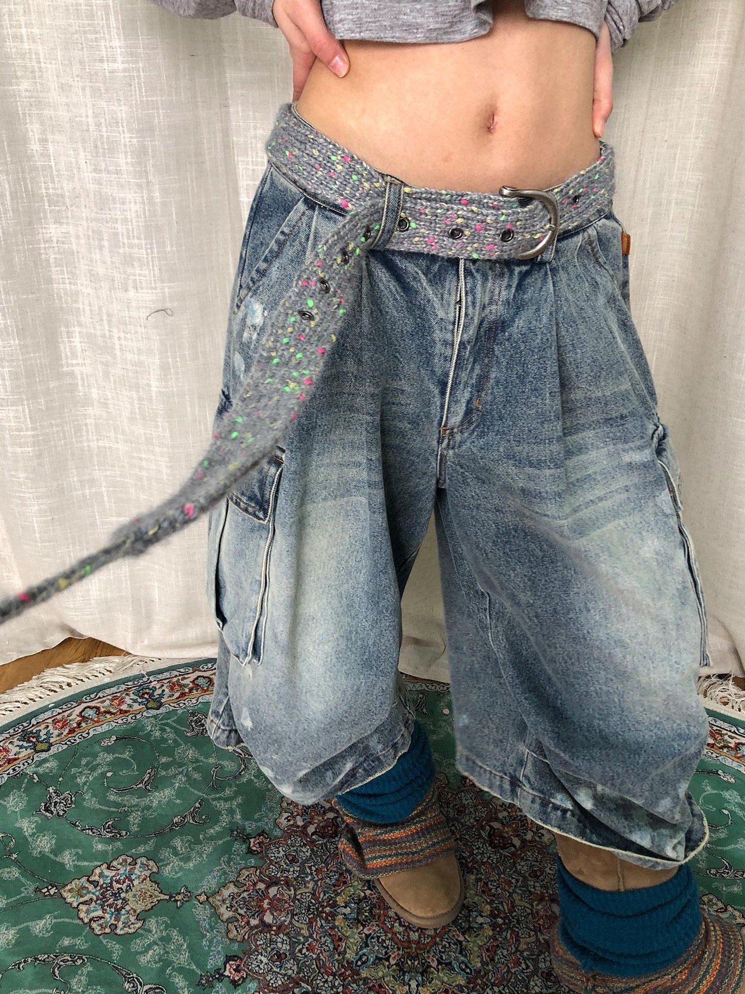 Achihara Chunky Knit Colorblock Waist Belt