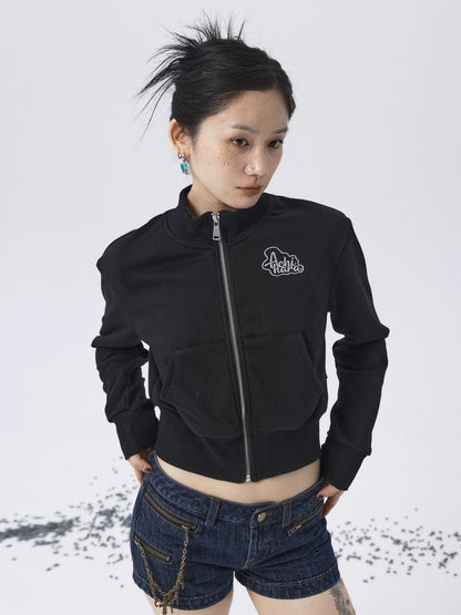 Achihara Church Kiss Embroidered Cropped Hooded Jacket-1