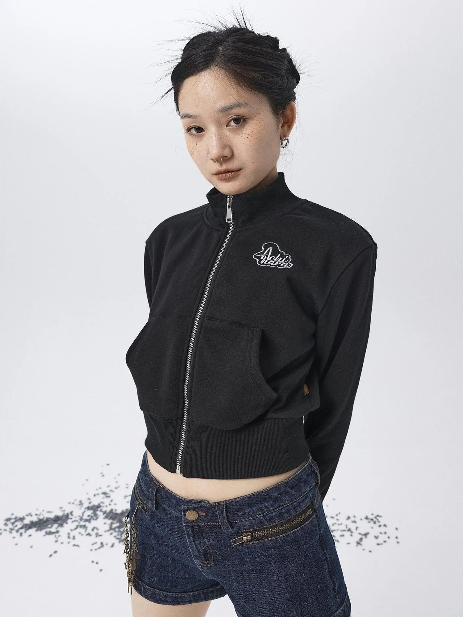Church Kiss Embroidered Cropped Hooded Jacket
