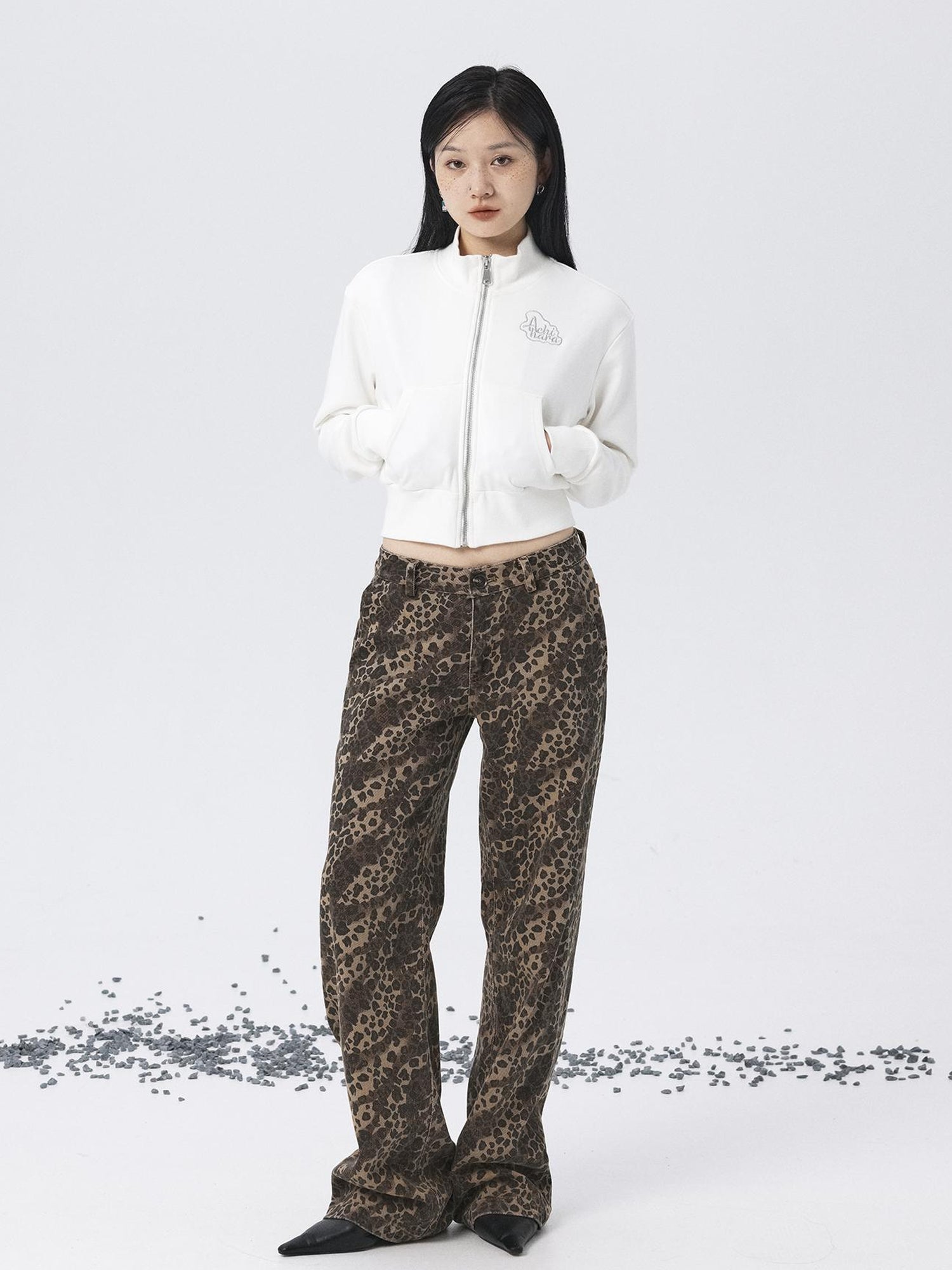 Achihara Church Kiss Embroidered Cropped Hooded Jacket