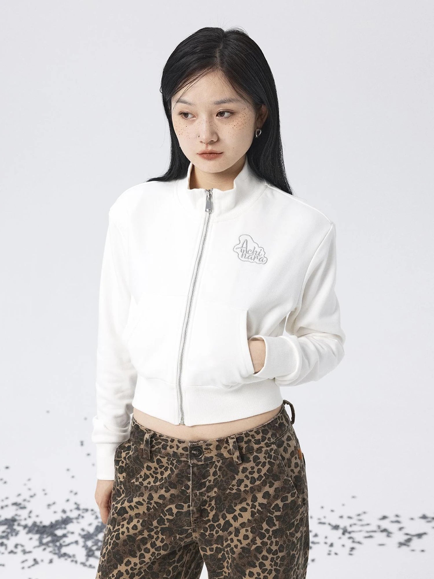 Church Kiss Embroidered Cropped Hooded Jacket