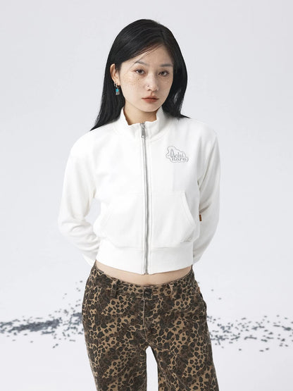 Church Kiss Embroidered Cropped Hooded Jacket