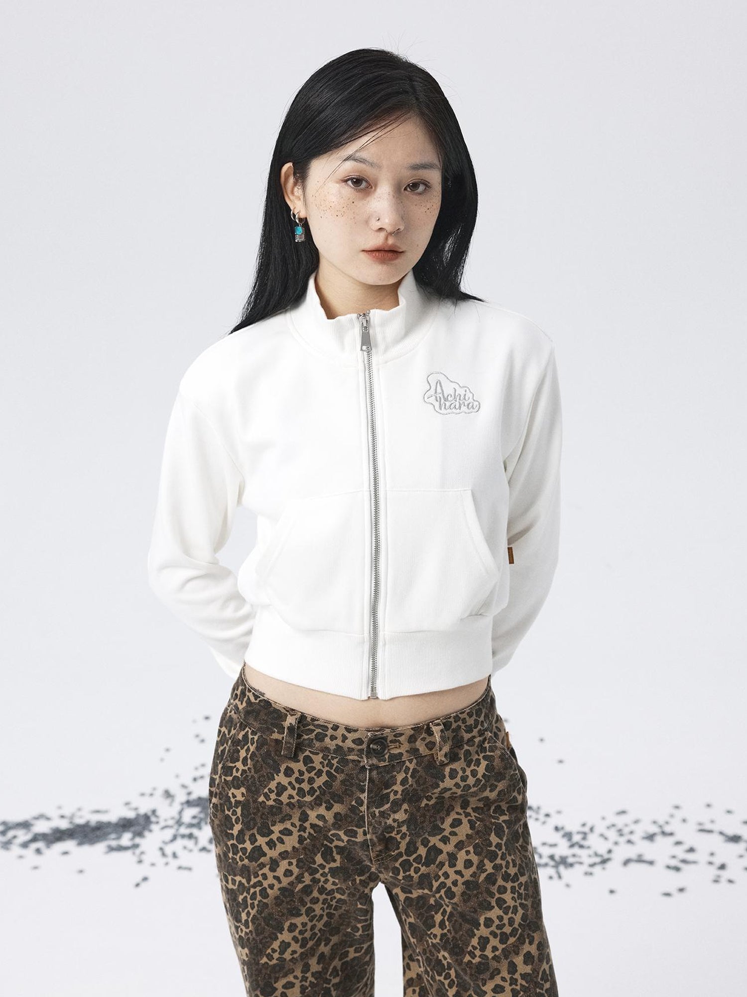 Achihara Church Kiss Embroidered Cropped Hooded Jacket
